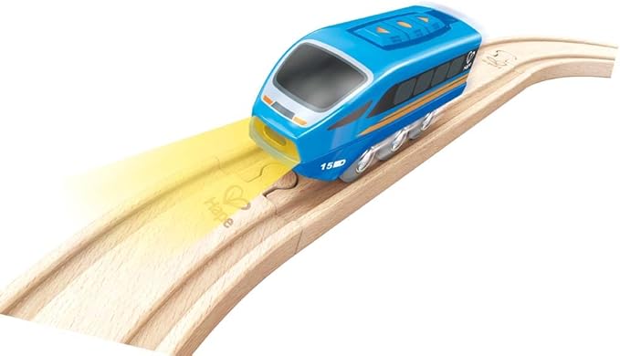 Hape Remote Control Engine Train | Kids Railway Toy, App or Button RC Vehicle with 5 Playable Sounds, Rechargeable Battery Feature, Blue