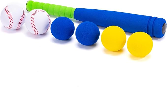 16.5 Inch [Mini Size] Soft Kids Foam Baseball Bat Toy Set with 6 Balls, Gift for Toddler Age 3 Years Old Indoor Outdoor Sport T Ball Bat Playing Sport Game (Blue)