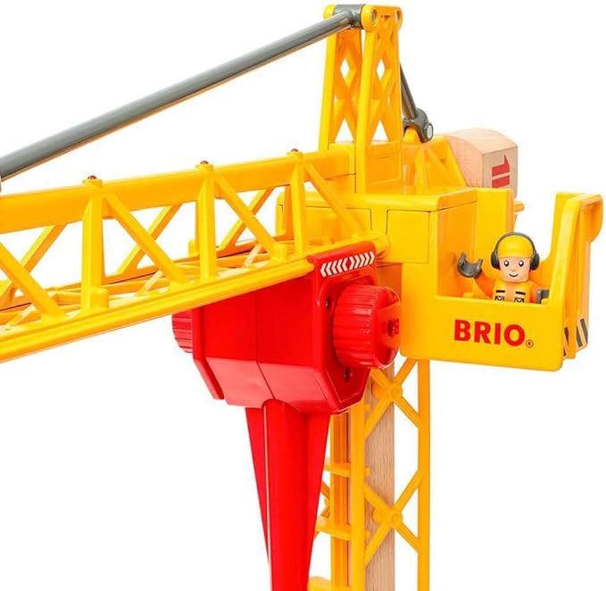BRIO 33835 Construction Crane with Lights | Premium Wooden Toy Train Set | Ideal for Kids Age 3 and Up | Built with Sustainable Materials | Yellow