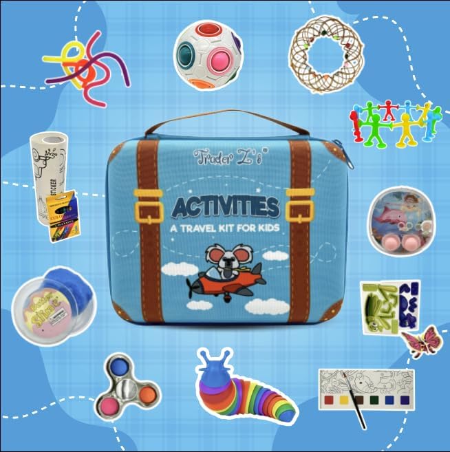 TRADER Z'S-New Travel Activity Kit, Kids and Toddlers Toys, Car Road Trip Essentials, Airplane and Vacation Must Have, Camping Essentials, Kids Travel Games, Sensory Toys.