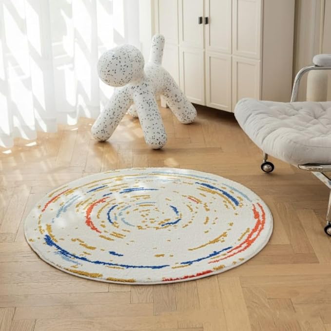 Poowe Kid Play Rug Round Boho Play Mat Soft Alphabet Educational Area Rug Nonslip Circle Baby Crawling Mat for Boys Girls Floor Carpet for Kids Playroom Nursery Decor-Round 31.5"(Dream Line)