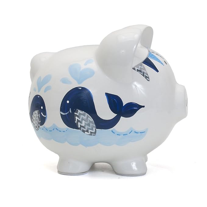 Child to Cherish Ceramic Piggy Bank for Boys, Blue Double Whale