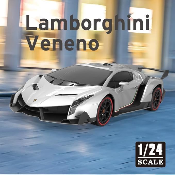 Vinie Remote Control Car for Boys, RC Cars Lamborghini, 1:24 Scale Officially Licensed Kids Toys, Lambo Veneno Drift Car with Cool Led Lights, 4 5 6 7 8 9 10 11 12 Year Old Boy Birthday Gift (Silver)