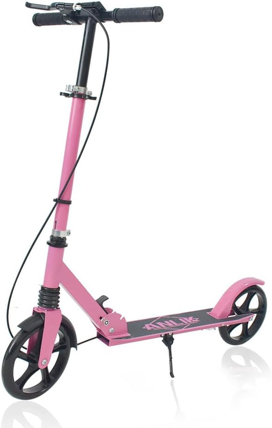 Dual-Brake Shock-Absorbing Kick Scooter, Anti-Skid PU Wheels, 4 Height-Adjustable Positions, Wider Pedals, Suitable for Children Over 6 Years Old, Teenagers & Adults