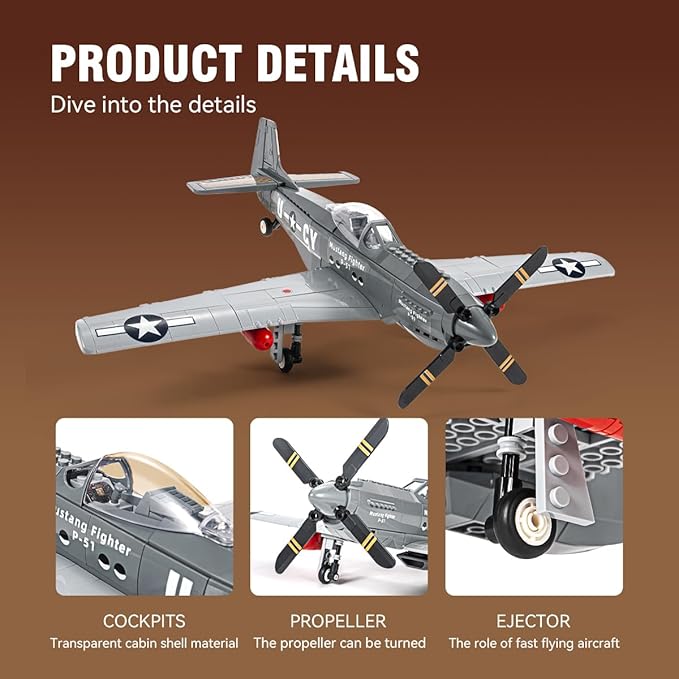 DAHONPA P51 Fighter Military Army Airplane Building Bricks Set, 258 Pieces Air-Force Build Blocks Toy, Gift for Kid and Adult