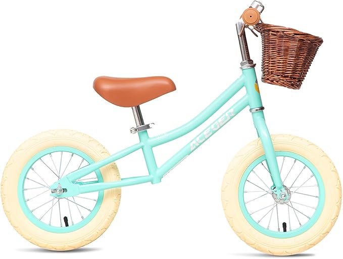 ACEGER 12" Kids Balance Bike with Basket, No Pedal Toddler Bicycle for Early Learning Leg Strength and Steady Balancing, Durable Frame&Tool-Free Adjustable Seat, Gift Bike for 2-5 Kids