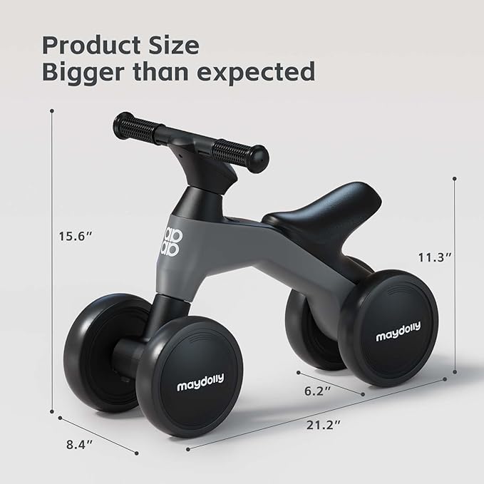 Maydolly Baby Balance Bike, Toddler Balance Bike for 1 Year Old Boys Girls, 4 Wheels Toddler Bike, First Birthday Gifts for 10-36 Month (Grey)