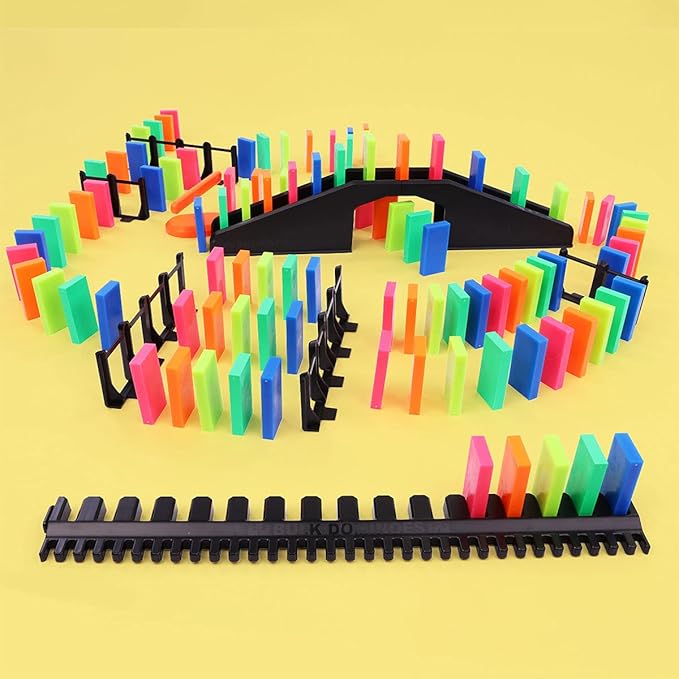 Bulk Dominoes Pro-Domino Kit | Dominoes Set, STEM STEAM Small Toys, Family Games for Kids, Kids Toys and Games, Building, Toppling, Chain Reaction Sets (Neon Basic)