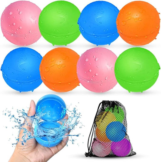 SOPPYCID Reusable Water Balloons, Easy Quick Fill & Self-Sealing Water Bombs, Soft Silicone Water Splash Ball, Magnetic Water Ball for Outdoor Games, Summer Party(8Pcs)