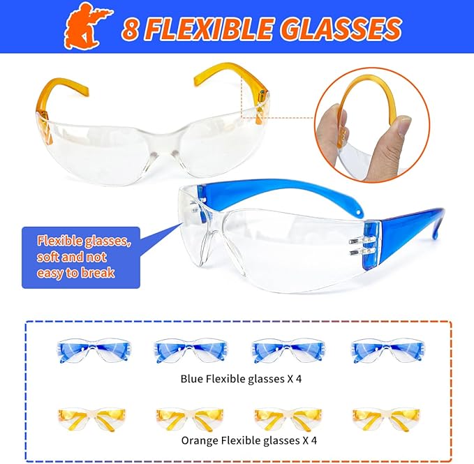 Kids Party Supplies Favor Kit for Nerf - 8 Toys Foam Dart Guns, 8 Tactical Vests, 160 Soft-Tip Darts, 8 Protective Goggles & Masks, Wristbands – for Boys Birthday Parties, Outdoor Games