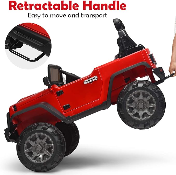 Costzon Ride on Car, 12V Battery Powered Electric Vehicle w/Parent Remote Control, Spring Suspension, Storage, 3 Speeds, LED Light, MP3, Music, USB & AUX Port, Electric Car for Kids (Red)