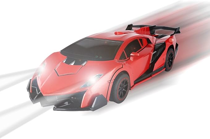 SainSmart Jr. Remote Control Car, Transform Robot RC Cars for Kids Toys, 1:14 Scale Car with One-Button Deformation, 360°Drifting, and Realistic Engine Sound, Gifts for Boys Girls Aged 8+, Red