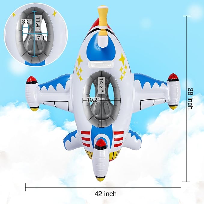 Inflatable Airplane Baby Pool Float with Handle & Squirt Gun, Toddler Swim Float for Boys & Girls Age 1-5