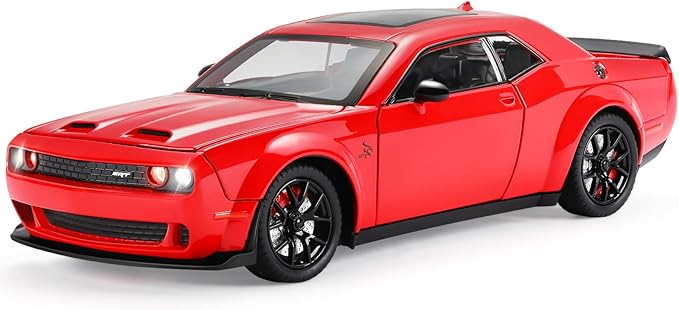 SASBSC Hellcat Toy Cars for Boys Age 3-12 1:24 Challenger Car Toys Diecast Metal Car Model with Light & Sound Collectable Muscle Cars for 3+ Year Old Kids (Red)