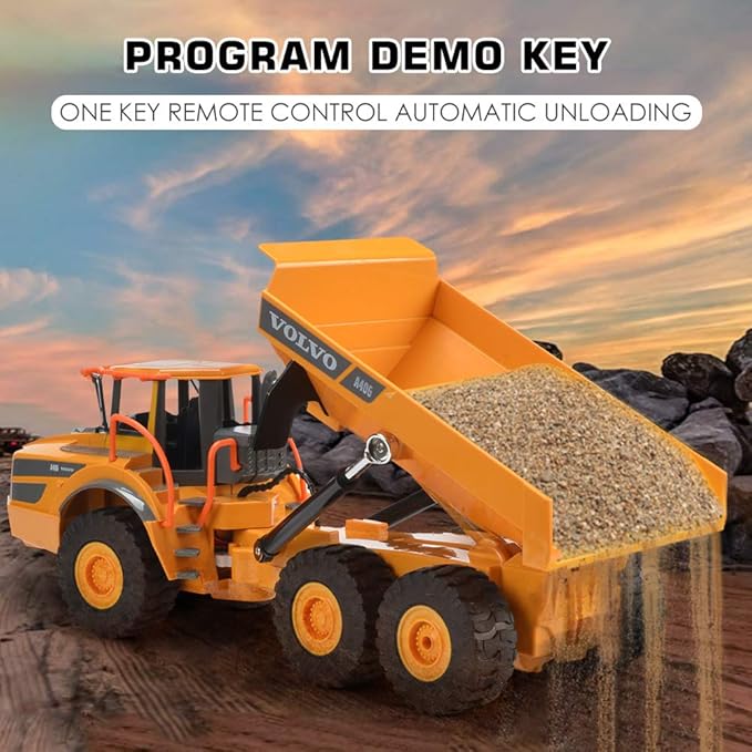 DOUBLE E Volvo RC Dump Truck Toy for Kids, Articulated Hauler, Remote Control Construction Toys Vehicles with Lights, Birthday Gifts Ideas for Boys Age 6 7 8 9 10 Year Old and up