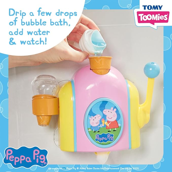 TOMY Toomies Peppa Pig Bubble Ice Cream Maker Bubble Bath Toy - Toddler Bath Toys Bubble Maker - Peppa Pig Toy with Foam-Producing Pump Action - Ages 18 Months and Up