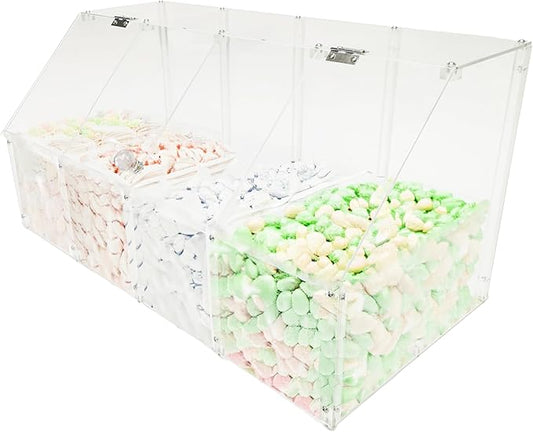 FixtureDisplays® 24 X 12 X 12" Acrylic Bin Plaxiglass Organizer 4 Compartments Display Bin for Candy, Cereal, Chocolate Coffee Bean Assembly Video Provided 100826-NEW-NPF