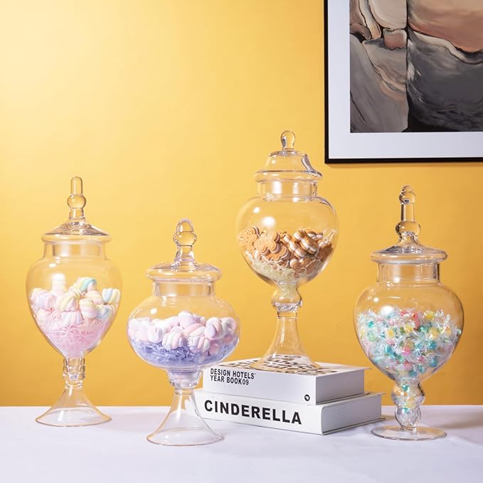 Diamond Star Clear Glass Apothecary Jars, Large Candy Buffet Display, Elegant Storage Jar, Decorative Wedding Candy Organizer Canisters (Height: 16.5" Body: 6.5")