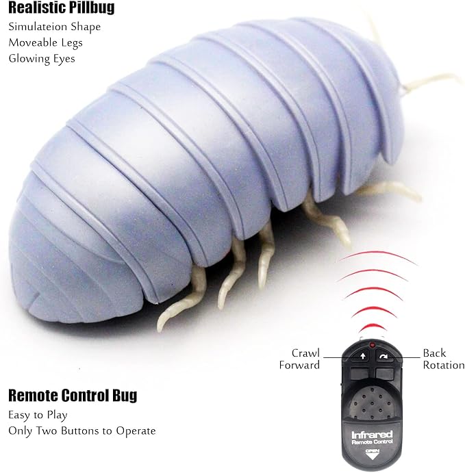 Tipmant RC Bug Remote Control Worm Realistic Pillbug Electronic Animal Prank Toy Insect Car Vehicle Kids Birthday Gifts (White)