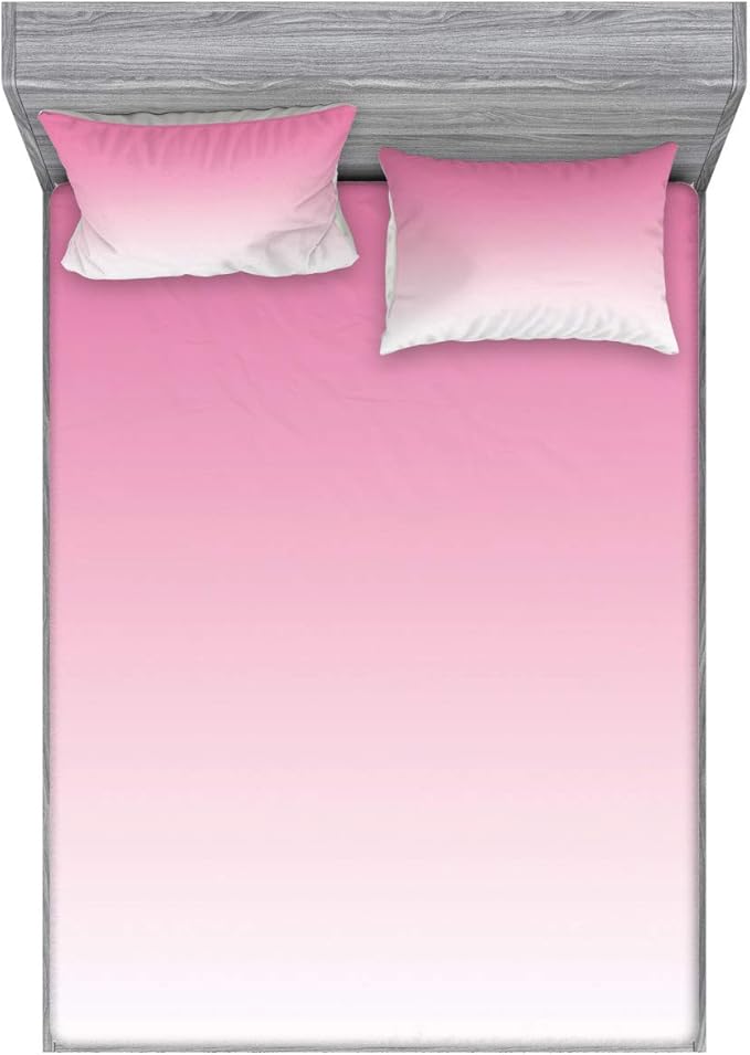 Ambesonne Ombre Fitted Sheet & Pillow Sham Set, Dreamy Pale Pink Waterfall Cotton Candy Inspired Modern Digital Print Girls Artwork, Decorative Printed 3 Piece Bedding Decor Set, Queen, Pale Pink