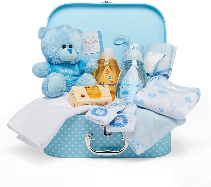 Baby Box Shop Baby Shower Gifts Boy - 12 pcs Newborn Essentials for New Born Baby Boy Gifts - New Baby Boy Gifts Set, Newborn Baby Boy Hamper Gift for Baby Boy - Newborn Baby Boy Gifts Set - Blue