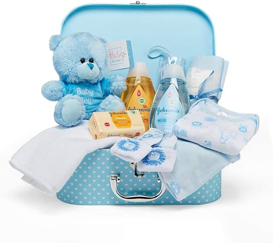 Baby Box Shop Baby Shower Gifts Boy - 12 pcs Newborn Essentials for New Born Baby Boy Gifts - New Baby Boy Gifts Set, Newborn Baby Boy Hamper Gift for Baby Boy - Newborn Baby Boy Gifts Set - Blue