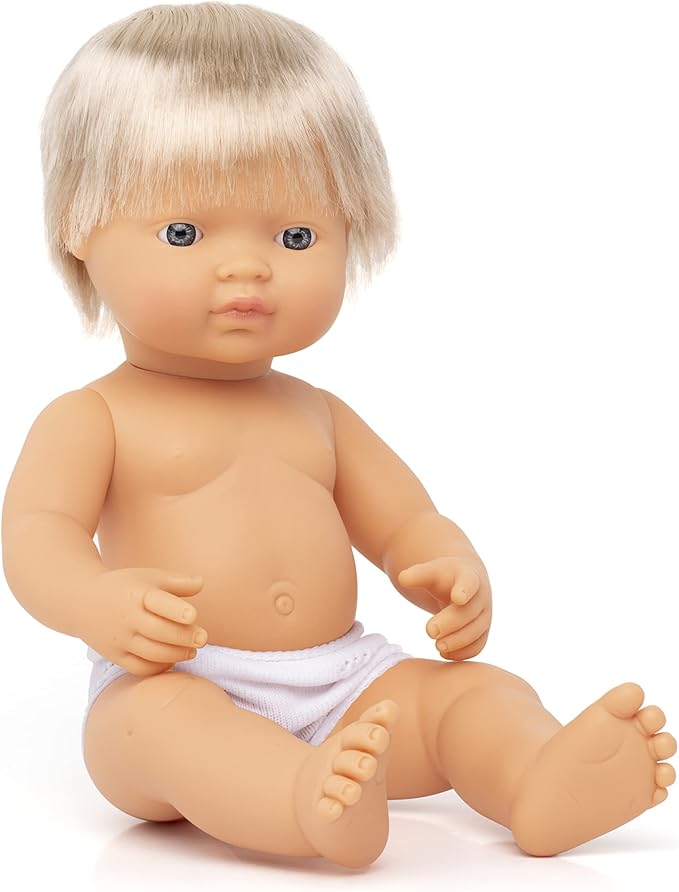 Miniland Doll 15'' Caucasian Blonde Boy (Polybag) - Made in Spain, Anatomically Correct, Quality