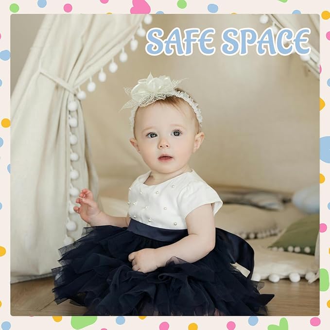 4 PCS Teepee Tent for Kids,Washable Tapered Kids Teepee Tent,Bohemian White Collapsible Sleepover Tents,for Boys and Girls Sleepover Pajamas Party Birthday SPA