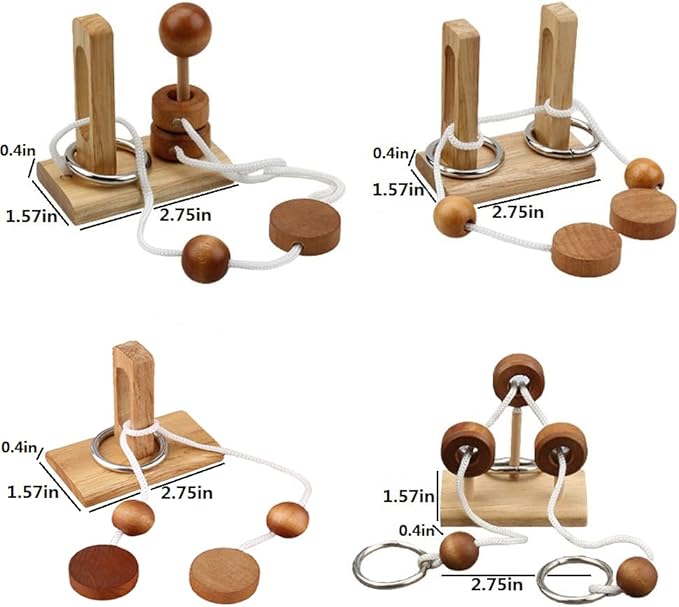 Brain Teaser Puzzle Wooden Threading Rope Loop Puzzle Luban Lock Brain Teaser Game Adult Kids Toy Puzzles for Adults (4)