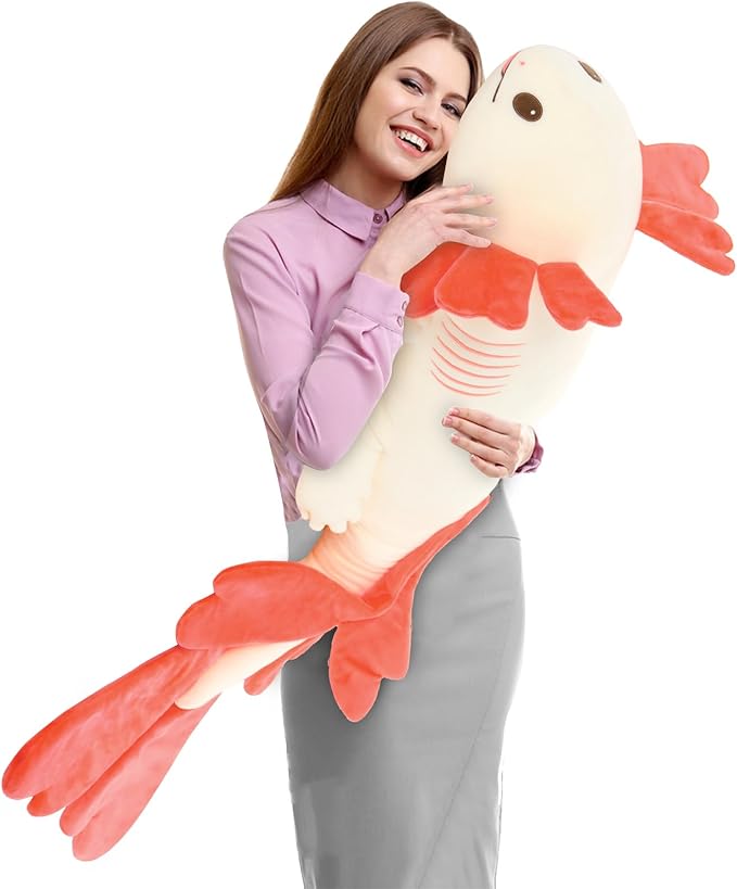 Axolotl Stuffed Animals Long Body Throw Pillow, Giant Love Heart Salamander Plush Bolster Body Pillow, Christmas Birthday Valentines Gift for Sider Sleeper Kids Girls Boys Adults