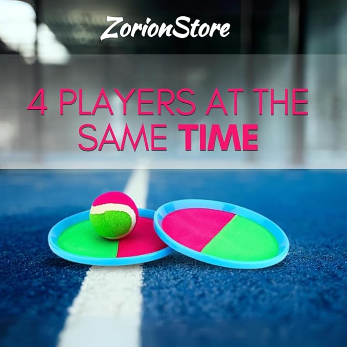 Toss and Catch Game, 4 Pieces, Ball Catcher Toy with Velcro Paddles | Catch and Throw Game with Velcro Paddles (Pink and Green)