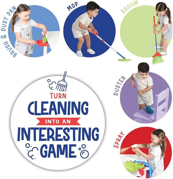 Play22 Kids Cleaning Set 12 Piece - Toy Cleaning Set Includes Broom, Mop, Brush, Dust Pan, Duster, Sponge, Clothes, Spray, Bucket, Caution Sign, - Toy Kitchen Toddler Cleaning Set - Original