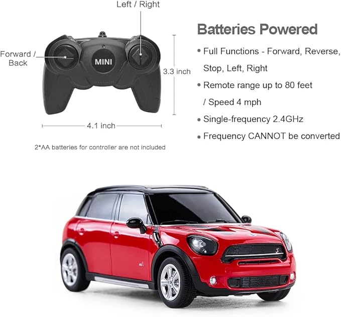 RASTAR BMW 1:24 RC Cars Remote Control Mini Cooper Countryman Model Car Toy Mini Cooper Car for Kids, Red