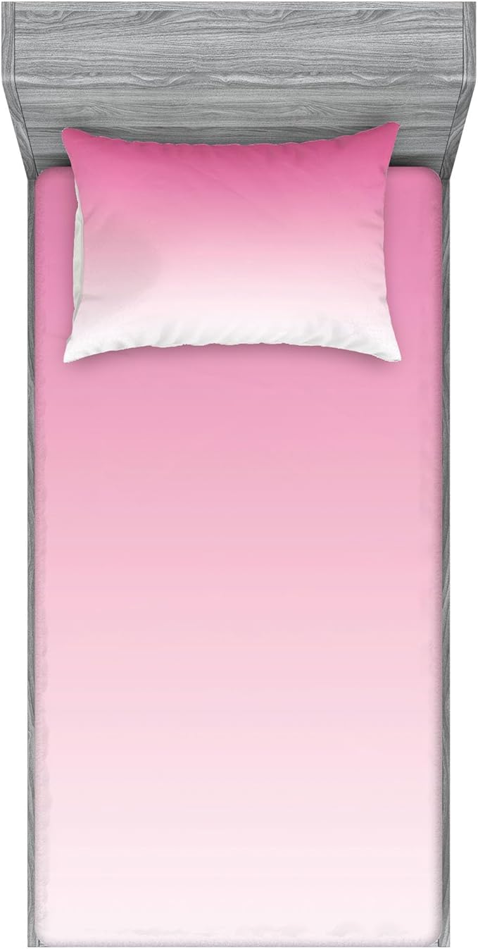 Ambesonne Ombre Fitted Sheet & Pillow Sham Set, Dreamy Pale Pink Waterfall Cotton Candy Inspired Modern Digital Print Girls Artwork, Decorative Printed 2 Piece Bedding Decor Set, Twin, Pale Pink