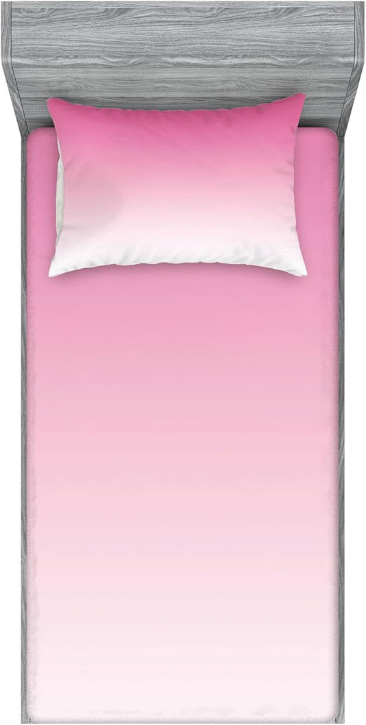 Ambesonne Ombre Fitted Sheet & Pillow Sham Set, Dreamy Pale Pink Waterfall Cotton Candy Inspired Modern Digital Print Girls Artwork, Decorative Printed 2 Piece Bedding Decor Set, Twin, Pale Pink