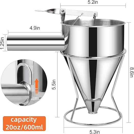 Multi-Caliber Pancake Batter Dispenser, Stainless Steel Funnel Cake Dispenser, Piston Funnel Cake Maker for Pancakes, Cupcakes,Crepes,Muffin,Waffles, Chocolate Balls (600)