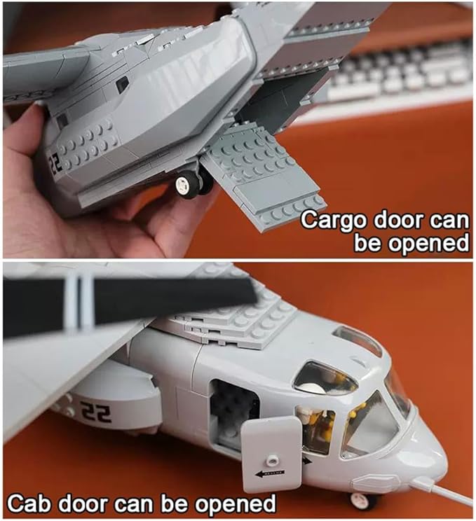 V-22 Osprey Tiltrotor Aircraft Air Force Building Block Set,Military Fighter,WW2 Military Airplanes Model,Aircraft Plane Brick Building Set Toy Gifts for Kids and Adults,460PCS