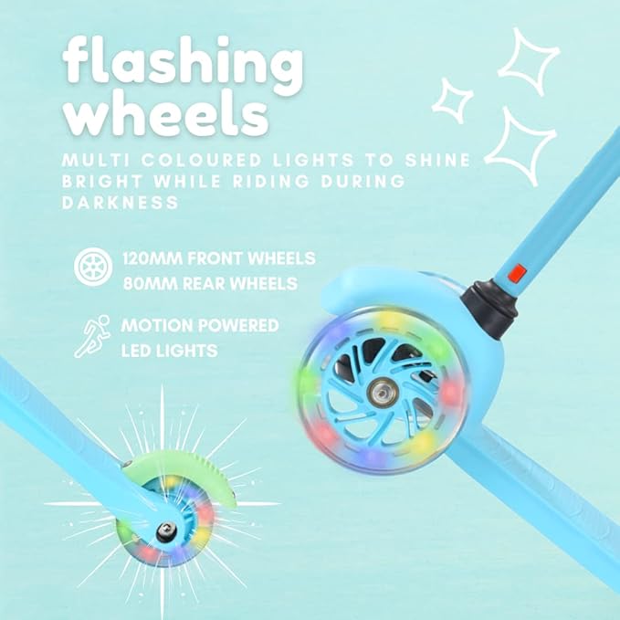 Teeny | 3 Wheel Scooter for Kids & Toddlers Ages 2-6 Years | Flashing Wheels | Height Adjustable 53 to 70 cm | My First Scooter