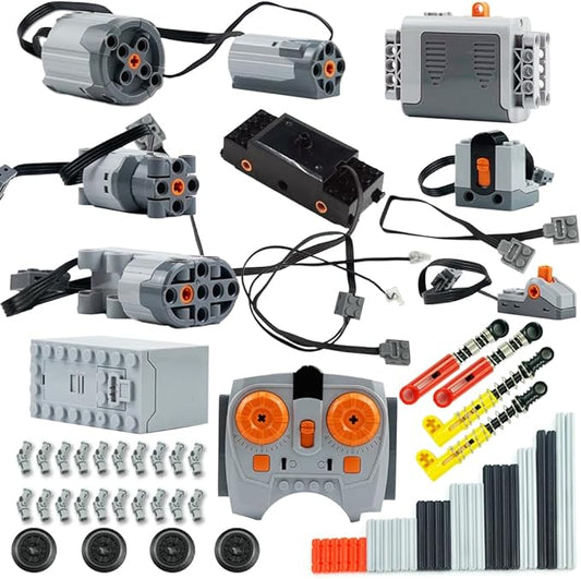 70PCS Power-Function-Motor-Kit Compatible with Technic-Parts,Battery-Remote-Control Receiver Building Block Sets Cars-Train-Accessories Speed Motors Parts