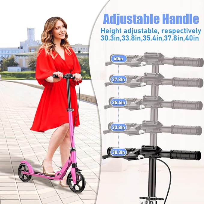 Dual-Brake Shock-Absorbing Kick Scooter, Anti-Skid PU Wheels, 4 Height-Adjustable Positions, Wider Pedals, Suitable for Children Over 6 Years Old, Teenagers & Adults