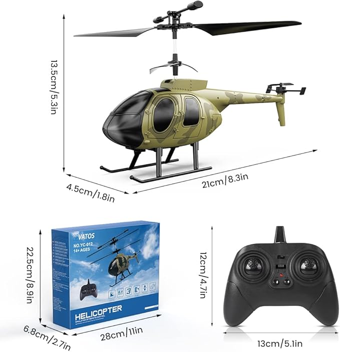 VATOS Remote Control Helicopter for Kids, Camouflage RC Helicopter, 2.4GHz Radio Controlled Airplane with Gyro 3 Channel Indoor Toy, One-Key Take-Off, Gift for Boys Adults