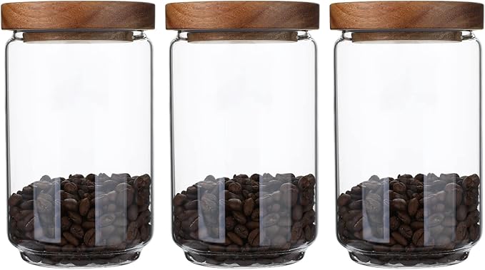 Glass Storage Jars Set of 3, 25 OZ HIgh Borosilicate Glass Containers Kitchen Food Canisters with Acacia Wood Lids for Coffee Beans/Sugar/Tea/Nuts