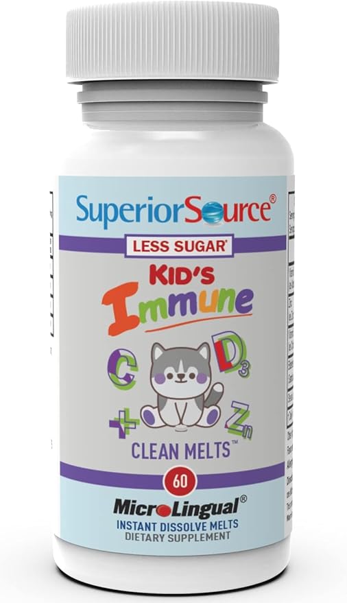 Superior Source Kid's Immune Clean Melts - Immunity Support Supplement - Contains Vitamin C, Vitamin D3, Zinc & Elderberry Extract - Non-GMO & Gluten-Free - 60 MicroLingual Dissolvable Tablets