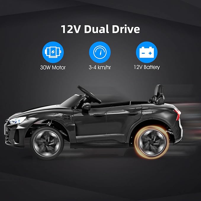 INFANS 12V Kids Ride On Car, Licensed Audi RS e-tron GT Electric Vehicle with Remote Control, Toddlers Battery Powered Toy with 4 Wheels Suspension, LED Headlight, Music, MP3, USB, TF Port (Black)