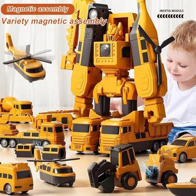 Magnetic Transform Engineering Car Assembled Toys with Storage Box,Magnetic Blocks for Toddlers,Constructo Modular Transforming Toy Set for Boys and Girls (Robot Construction Vehicles, Pieces, 35)