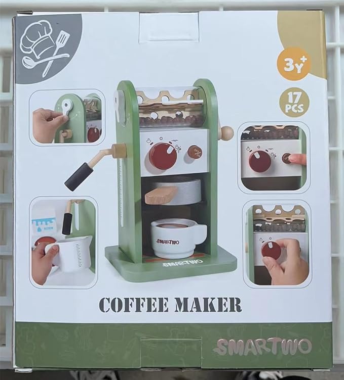 Kids Wooden Coffee Maker Toy,Coffee Machine Playset with Grinder,Play Coffee Making Routine,Stimulates Imaginative Pretend Play and Life Skills,Birthday Gift for Toddler Boy Girl,17pcs