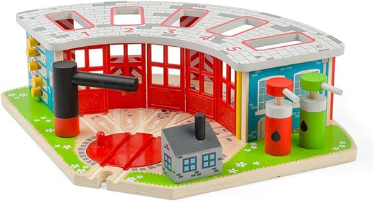 Bigjigs Rail Wooden Five Way Engine Shed - Other Major Rail Brands are Compatible