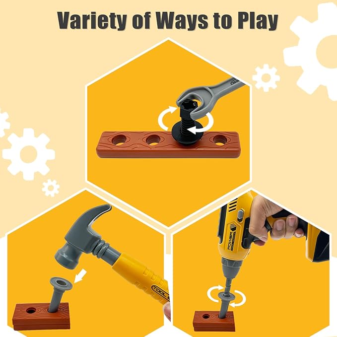 Pretend Play Kids Construction Kits, Kids Tool Set with Electronic Toy Drill & Tool Box, Toy Tools for Kids 3 4 5 6 7 8 Year Old Boys & Girls