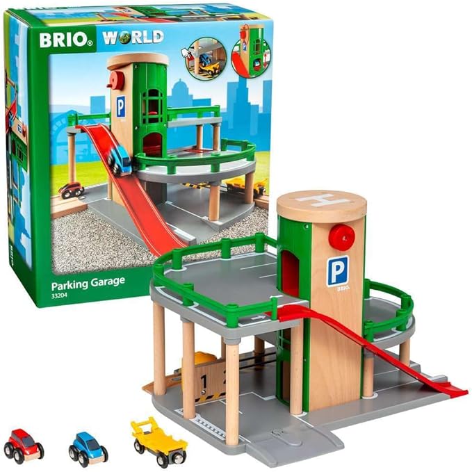 BRIO World 33204 Parking Garage - Ultimate Toy Train Accessory | Interactive Play | Compatible with All BRIO Train Sets | FSC Certified Wood Material | Ideal for Kids Age 3 and Up
