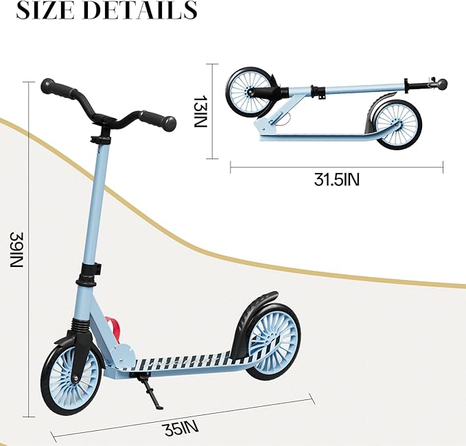Scooter for Kids 8-12, Kick Scooter for Kids,Teen& Adults, Folding Scooters Holds Up to 220lbs | Adjustable Height | Lightweight |Rear Brake